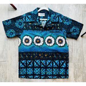 VINTAGE Kai Nani Hawaiian Shirt Men Aloha Button Down Short Sleeve Casual Polo M